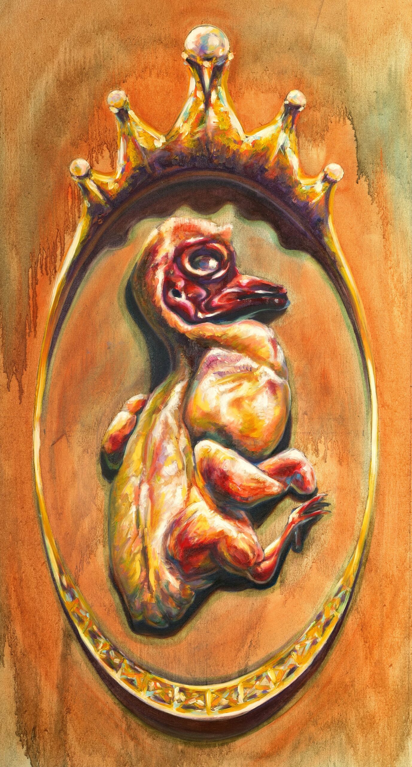 Fox in the henhouse, 2020, oil, canvas, 100 x 50 x 3,5 cm