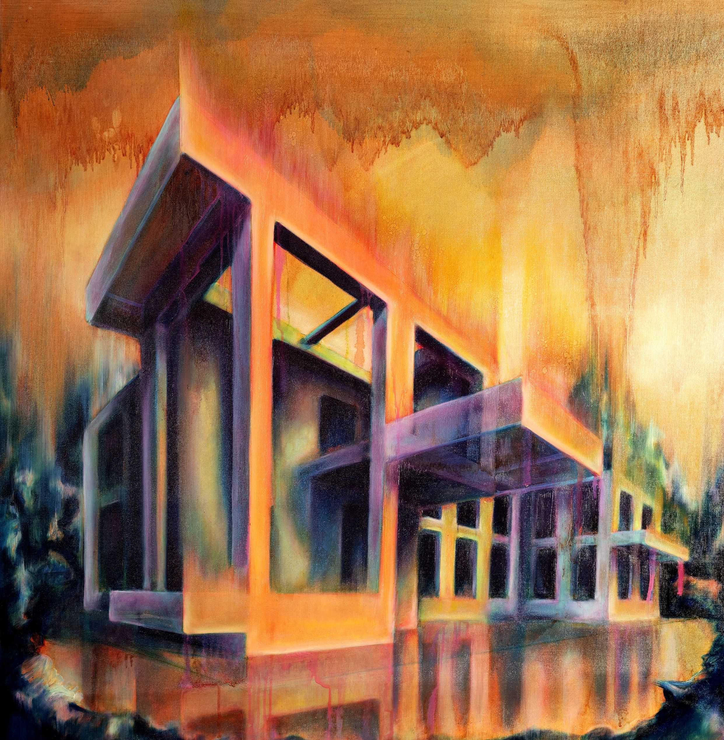 X house, 2019, oil, canvas, 90 x 90 x 3,5 cm